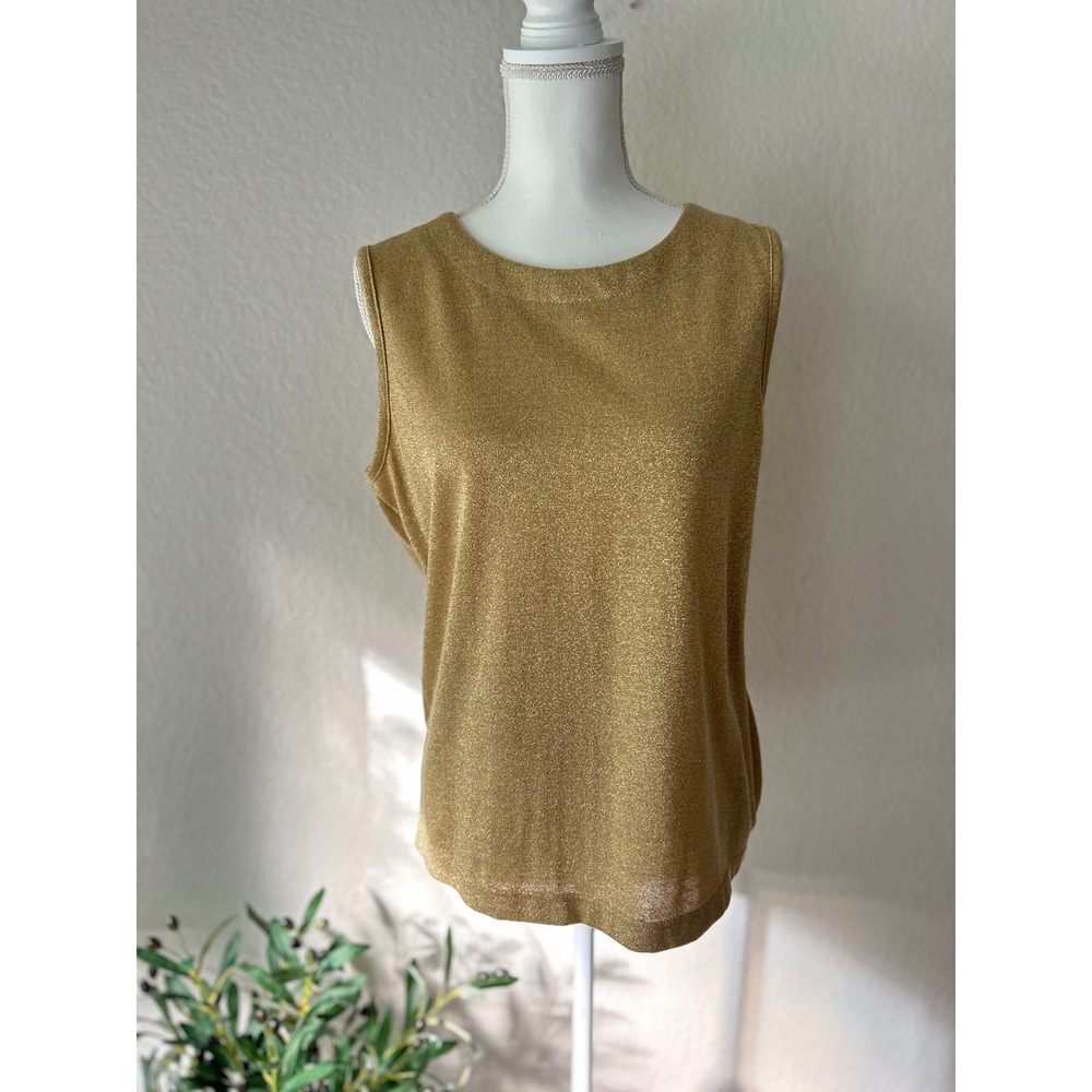 Bob Mackie Womens Gold Metallic Knit Sleeveless Shell Top Size S RN 85604